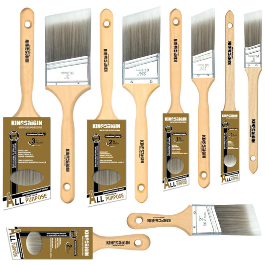 King Origin 10-Pack Professional Angled Paint Brushes Set - (1"/1.5"/2"/2.5"/3") Synthetic Wall & Trim Brushes for Cutting Edges, Cabinets, Touch-Ups | Reusable Bulk Paintbrush Kit