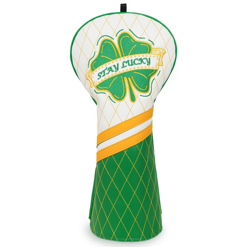 Golf Club Cover Clover Driver Headcover Lucky Golf Head Cover Premium Leather Golf Driver Headcover, Green Clover Design Stay Lucky Club Cover