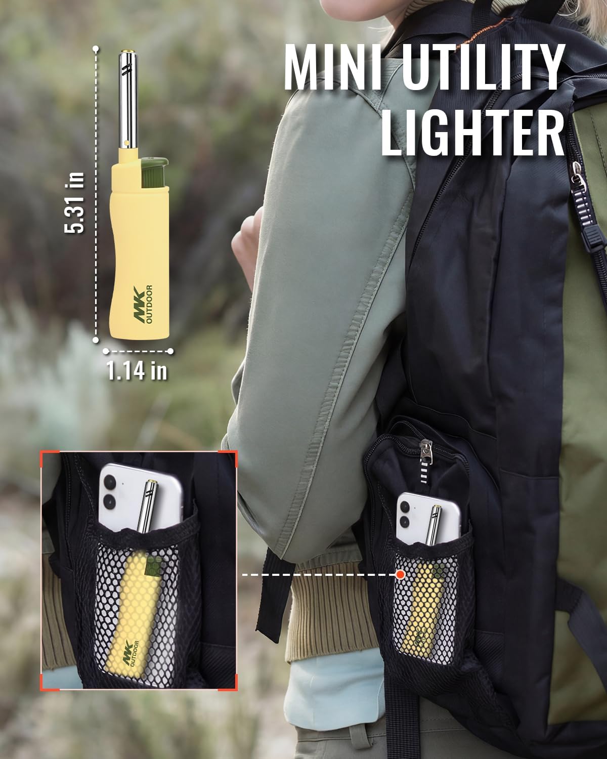 MK Lighter Outdoor Series - Windproof Torch Flame Candle Lighters | 5-Piece Set for BBQ & Camping