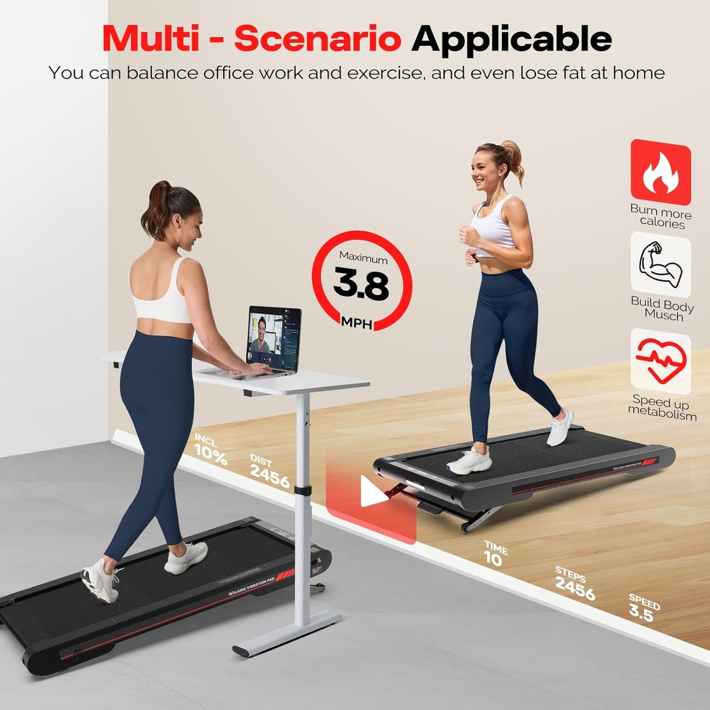 Sperax 3-in-1 Walking Treadmill Pad - Low Noise, Portable Under Desk Design with APP & Remote Control