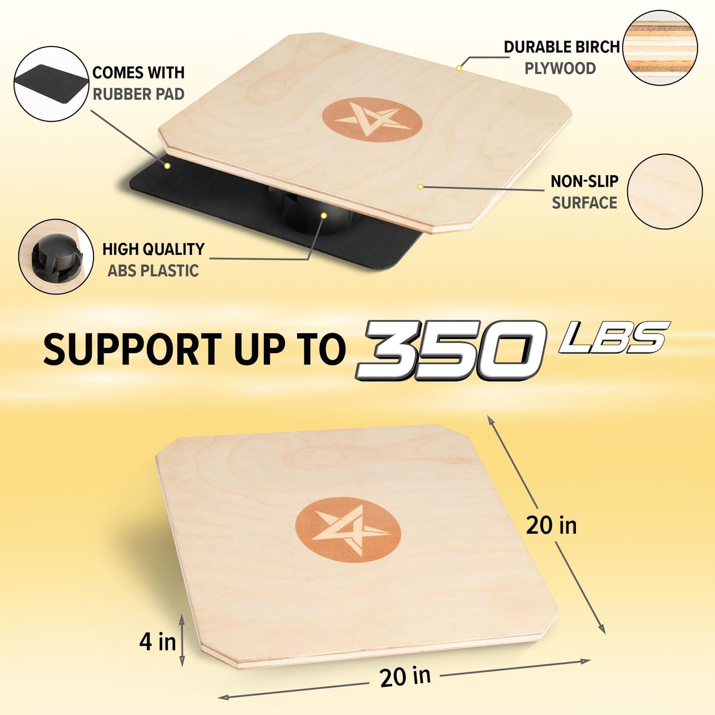 Yes4All 20 inch Professional Rocker Board with 3 levels 15,18 and 20 degrees, Anti-Slip Wooden Balance Board Easily Rocking, Standing Balance Board From Side to Side or Front to Back