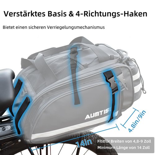 AUMTISC Bike Rear Rack Bag, 14L Bicycles Panniers Trunk Saddle Bags with Rain Cover for Ebike, Cycling Back Seat Cargo Carrier Storage Bag for Commuter Travel Outdoor