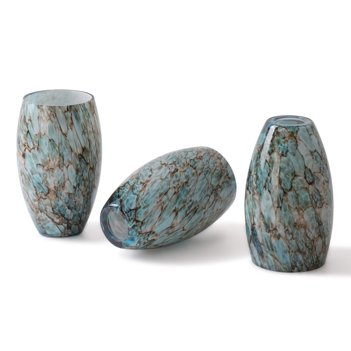 Fixture Replacement Globe Shade,Lampshade for E26 Base 1-5/8 Inch Fitter, Color Art Glass Oval Lampshade Cover for Pendant Kitchen Wall Sconce Chandelier Vanity Light (3, Agate Blue)