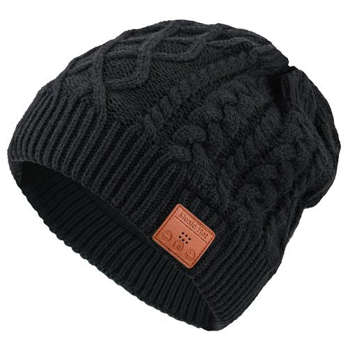 TOUCH TWO Black Acrylic Bluetooth Beanie hat - Tech Gifts for Men and Women, Wireless Bluetooth Hat, Stocking Stuffer
