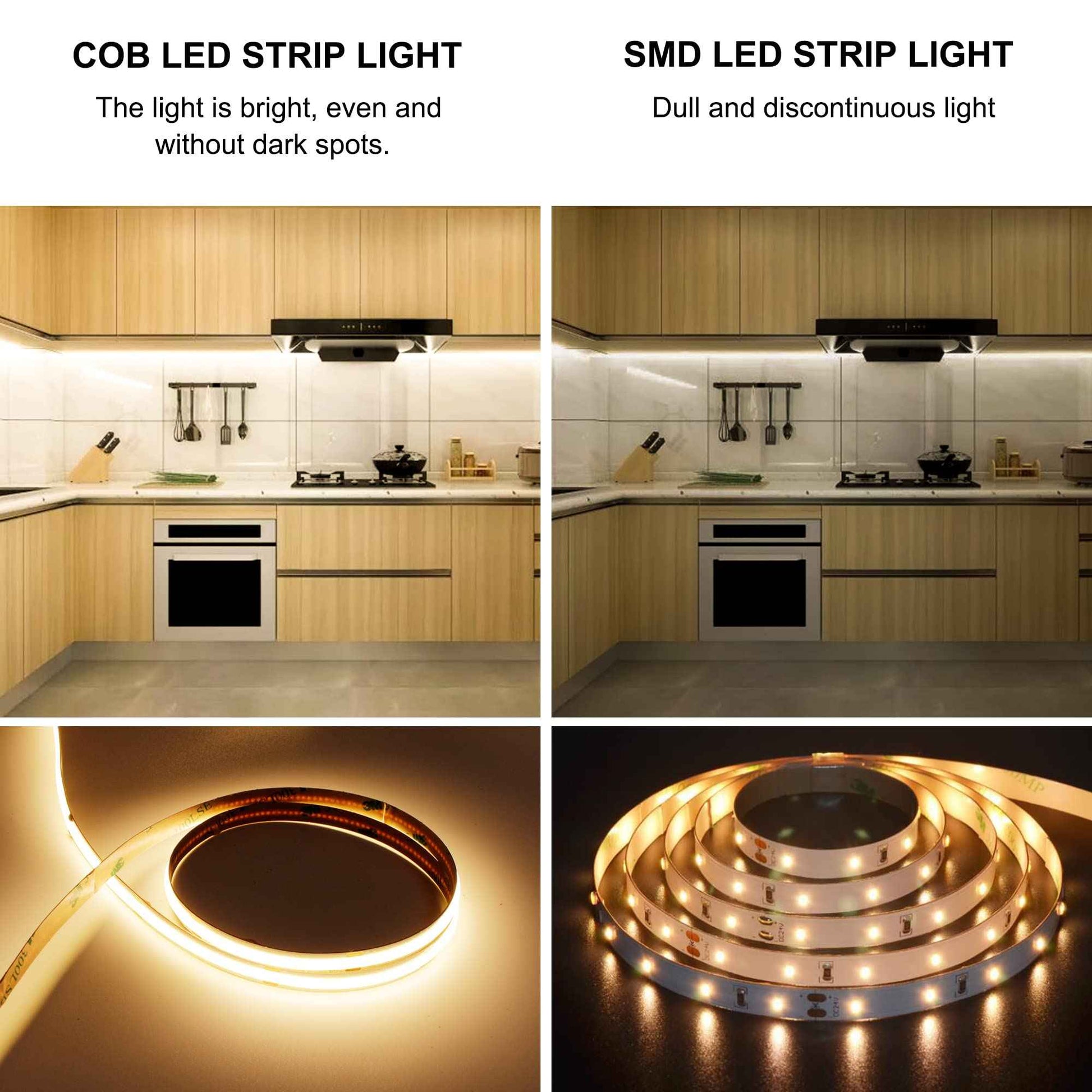 AXMOTUT 9.84ft Smart COB LED Strip Lights, 24V Warm White 2700K Dimmable LED Light Strips, High Bright COB LED Ribbon with Power Supply and app Control for Room, Kitchen Cabinet, TV, Shelf