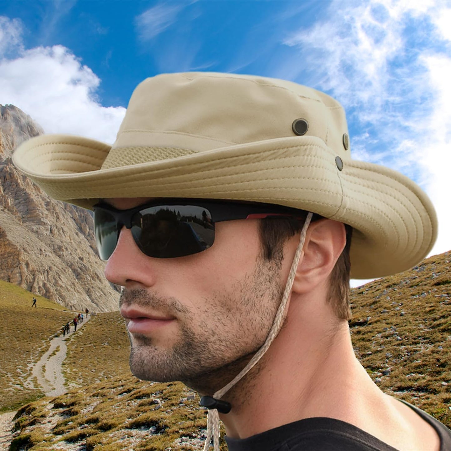 Favuit Sun Hats for Men Women, Fishing Hat UV Protection Wide Brim Bucket Hats Breathable Foldable Boonie Hat for Outdoor Hiking Camping Safari Travel Beach Sports (Beige)