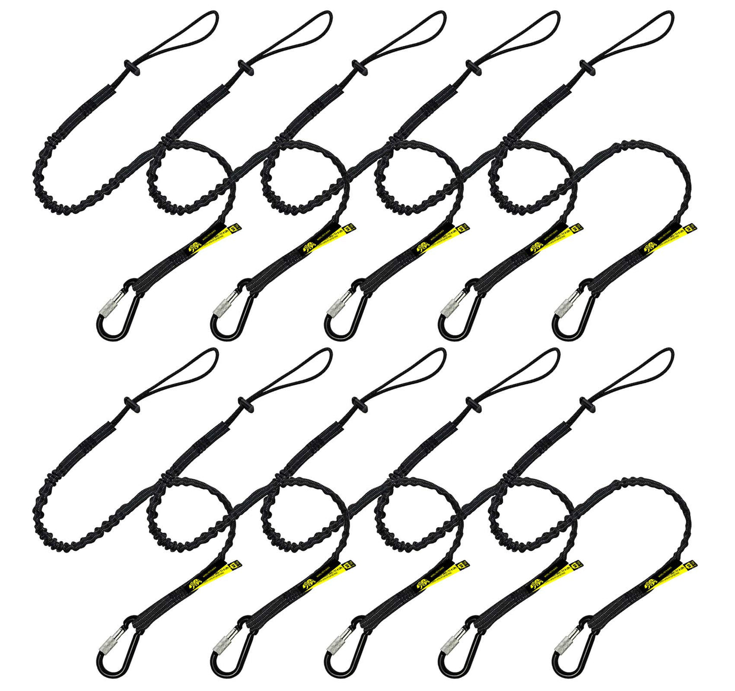 BearTOOLS Tool Lanyard with Single Carabiner and Adjustable Loop End, Standard Length, Maximum Weight Limit 8KG / 17.6lb, Aluminum Screw Lock Carabiner with Shock Cord Stopper, 0929S (10 Pack)