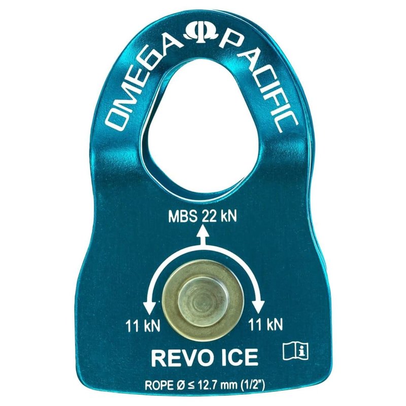 Omega Pacific Revo Ice Prusik Minding Micro Pulley | Lightweight Aircraft Aluminum & Stainless Steel | 1.8oz Design | Crevasse Rescue & Load Hauling Gear | Blue