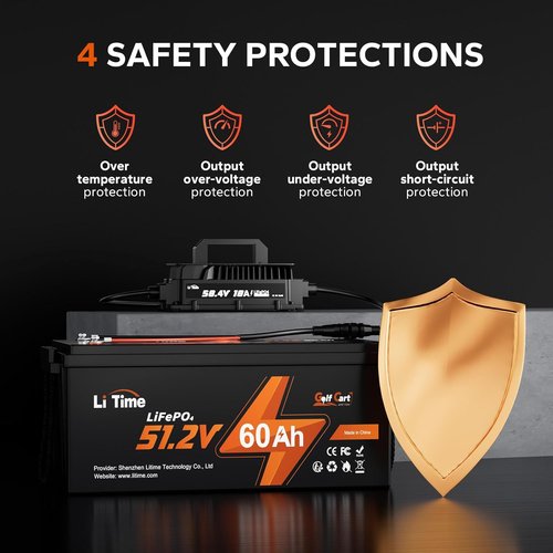 LiTime 58.4V Lithium Battery Charger - 18A Smart AC-DC Charger for 48V LiFePO4 Batteries | IP65 Waterproof