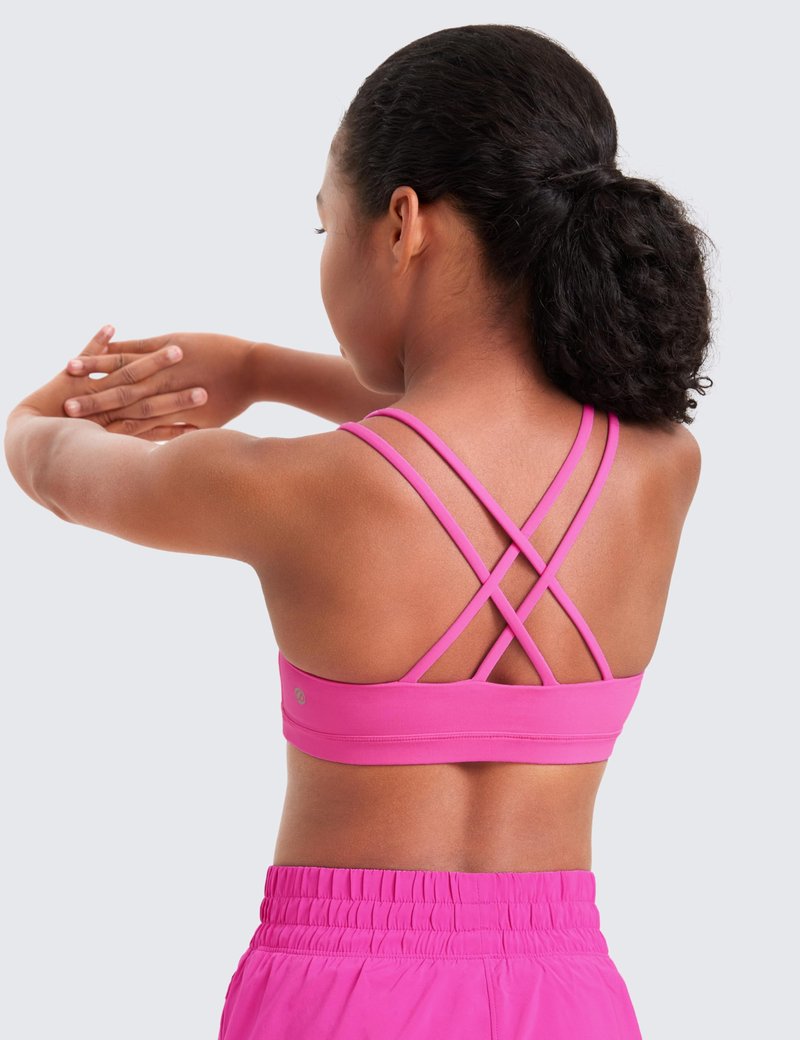 CRZ YOGA Girls Softness Mold Butterluxe Cross Sports Bra - Yoga Athletic Casual Double Spaghetti Strap Scoop Neck Kids Teen Light Purple Large