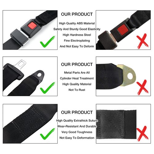 Bravokit Universal Seat Belt 2 Point Adjustable Belts Harness Kit for Go Kart, Club Golf Cart in Black (54-Inch with Installation Screws) (Set of 4)