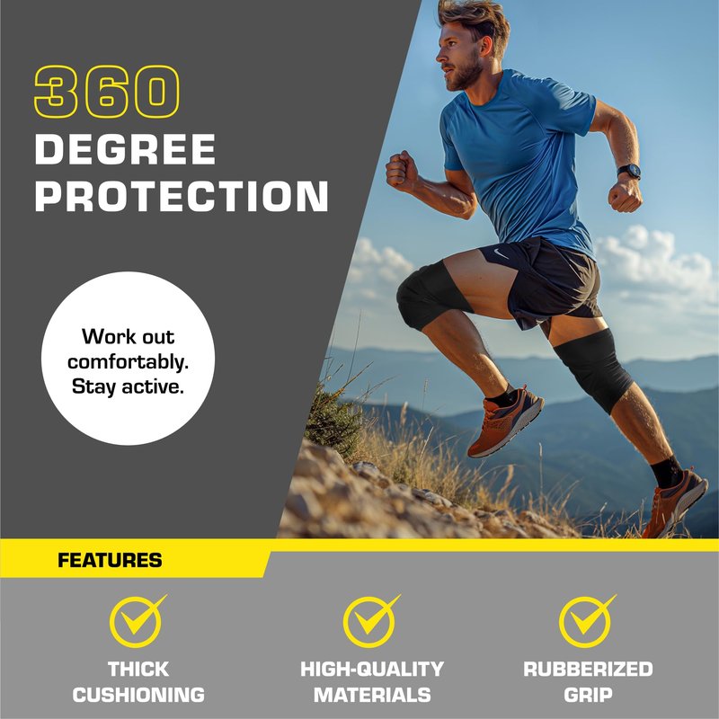 PowerPress EVA Foam Kneepads - Work Knee Pad for Men or Women with Silicone Grip - Pads for Knees for Basketball, Dance or Volleyball - Foam Comfort Knee Sleeve for Adults