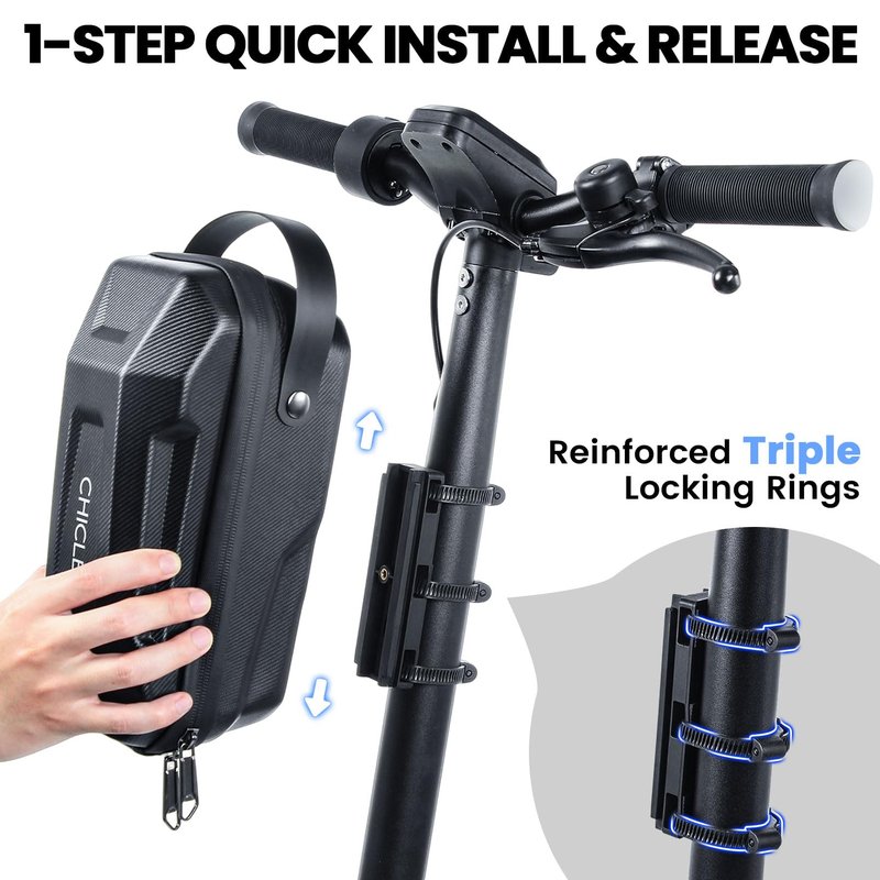CHICLEW 3L Large Scooter Bag with Handle, Portable Electric Scooter Storage Bag, Waterproof XL Handlebar Pouch Bag for Scooters, Bikes, Segway Niu, with Small Coded Lock & Screw Fixation Design
