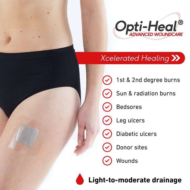 Neo G Opti-Heal Hydration Multi Purpose Dressing - Hydrogel Wound Dressing Pads for Advanced Wound Management - Ulcer Dressing, Bed Sore Bandages, Diabetic Wound, Burn Dressing Gel 4 x 4-4 Pcs