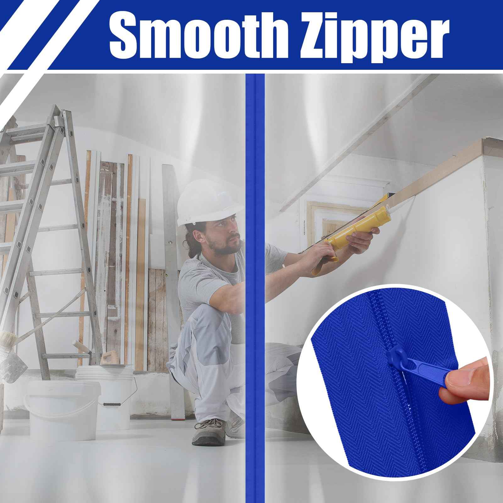 Tigeen 4 Roll Heavy Duty Zipper for Dust Barriers 7 ft x 3 Inch Greenhouse Zipper Self Adhesive Construction Zip Door for Tent Accessories