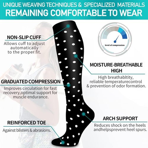 COOLOVER Copper Compression Socks - Enhanced Support for Running & Travel | 6 Pairs for Men & Women