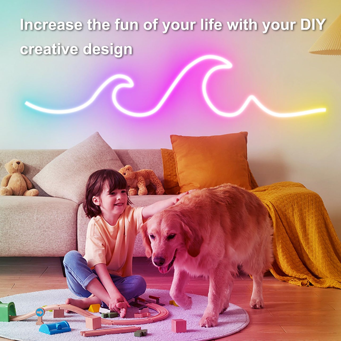 Vrribonx 19.6FT Led Neon Rope Lights Control with App/Remote,Flexible Led Rope Lights,Multiple Modes,IP65 Outdoor RGB Lights Waterproof,Music Sync Gaming Led Neon Strip Lights for Bedroom