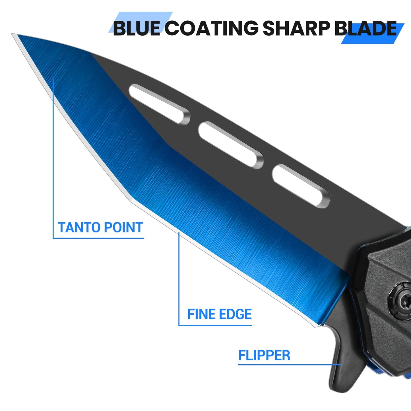 FUNBRO Cool Pocket Knife for Men, Camping Knife with 3.4” Stainless Steel Blade, EDC Folding Knives with Clip for Outdoor Hiking, Gifts for Dad Him Husband (Blue)