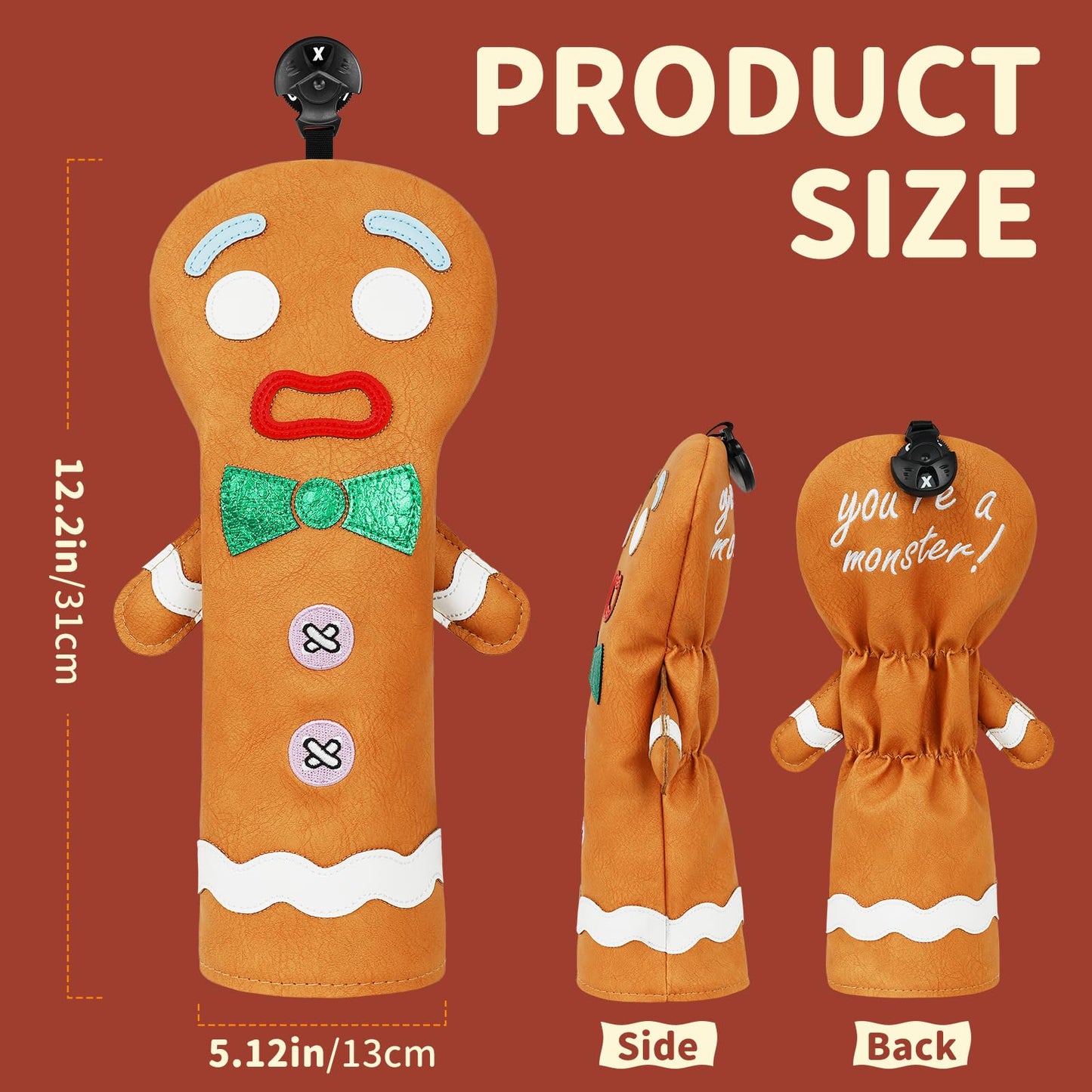 LZFAN Funny Golf Club Head Cover Driver Headcover Fairway Wood Headcover Hybrid Club Head Cover Brown Monster Cookie Fairway