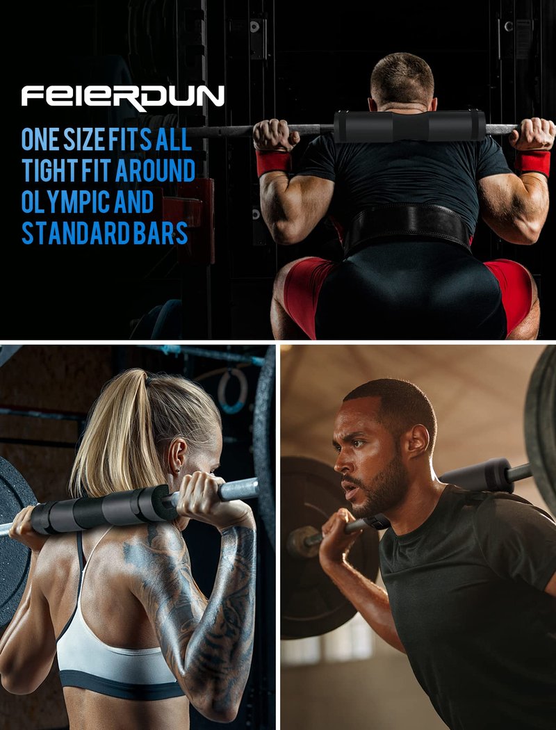 FEIERDUN Squat Pad Barbell Pad for Squats, Pad for Lunges and Hip Thrusts - Foam Sponge Pad Provides Relief to Neck and Shoulders While Training - Fit Standard and Olympic Bars Perfectly Black