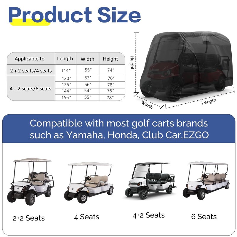 TwoPone Golf Cart Cover,Heavy Duty Waterproof Golf Cart Covers 4/6 Passenger,Golf Cart Accessories Universal for Yamaha,Honda,Club Car,Ezgo Outdoor Storage Protective
