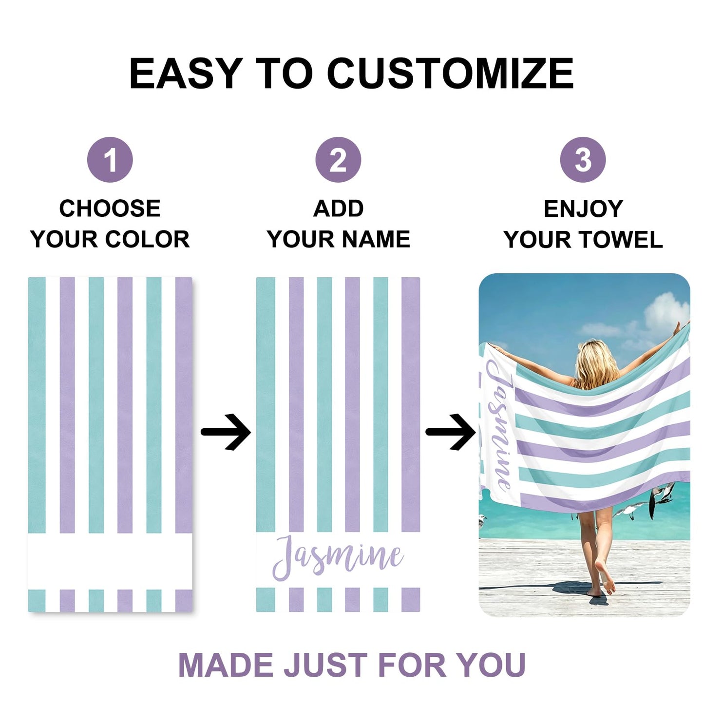Jecivila Easter Gifts for Kids Personalized Beach Towels with Name, Microfiber Kids Custom Beach Towel, Quick Dry Sand Free Large Towel for Pool Travel Camping Swim Vocation Essentials Adult Gift