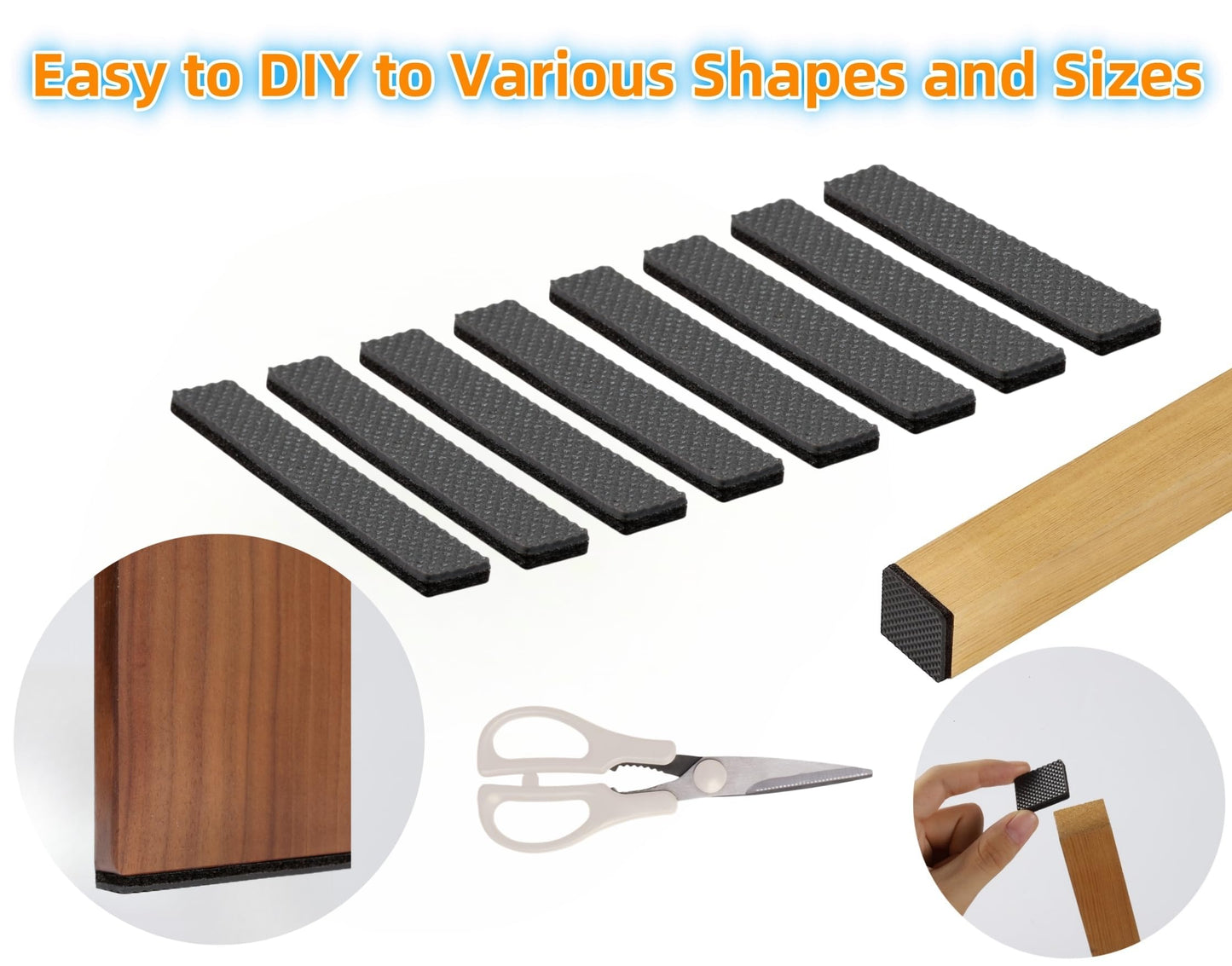 Furnigear Non Slip Furniture Pads 1/2" x 3" Rubber Strips Self Adhesive Furniture Grippers Chair Leg Pads Rubber Chair Feet Anti Scratches Non Skid Furniture Pad Floor Protectors, 40 Pcs Rectangle