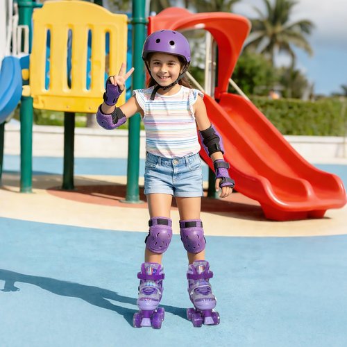 Mammygol Kids Inline Skates for Girls Kids, 4 Sizes Adjustable Girls Blades Roller for Ages 3-12 with Light up Wheels & Safety Protection - Cool Birthday Gift for Indoor Outdoor Sports