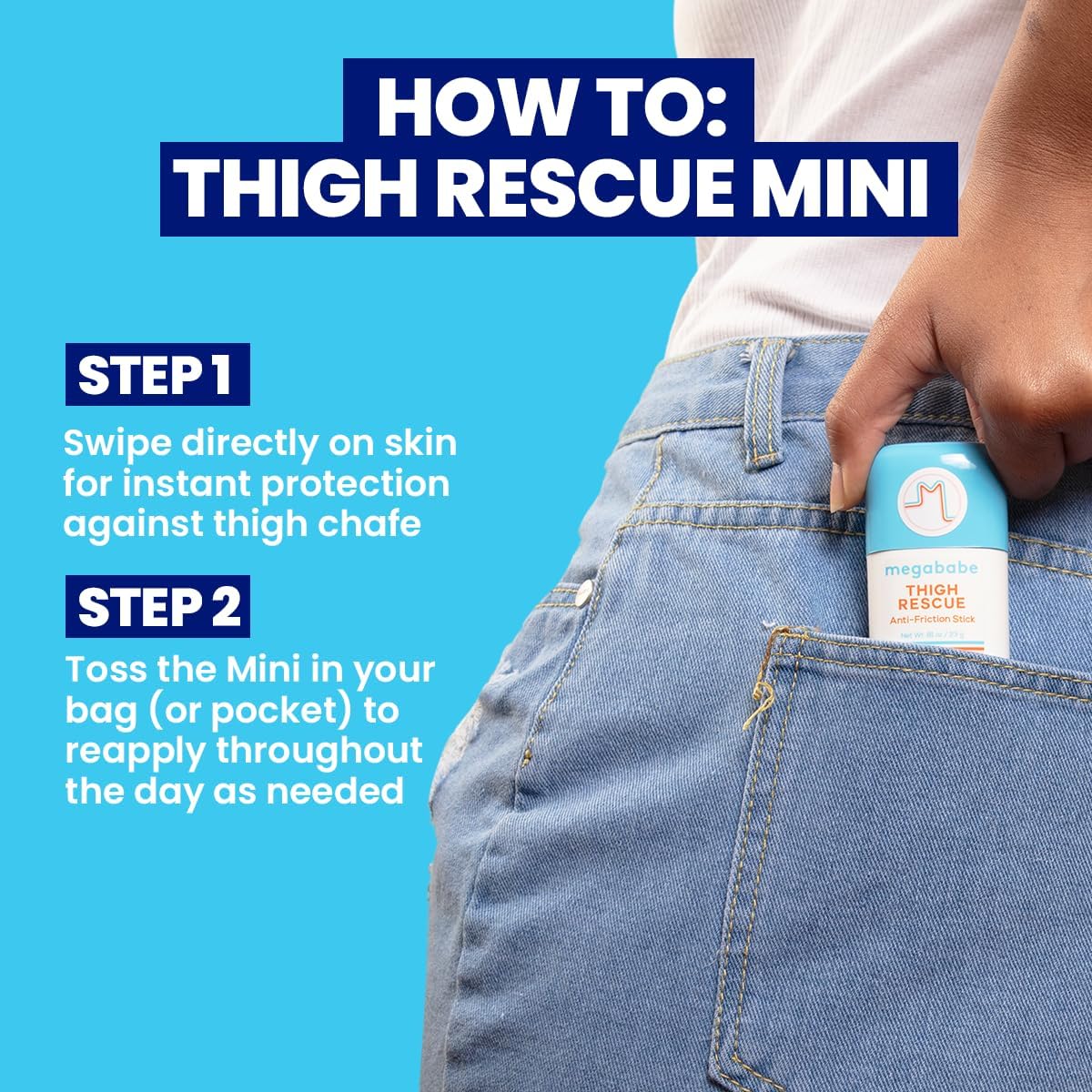 Megababe Thigh Rescue Anti-Chafe Stick Mini - Travel Size | Prevents Skin Chafe & Irritation