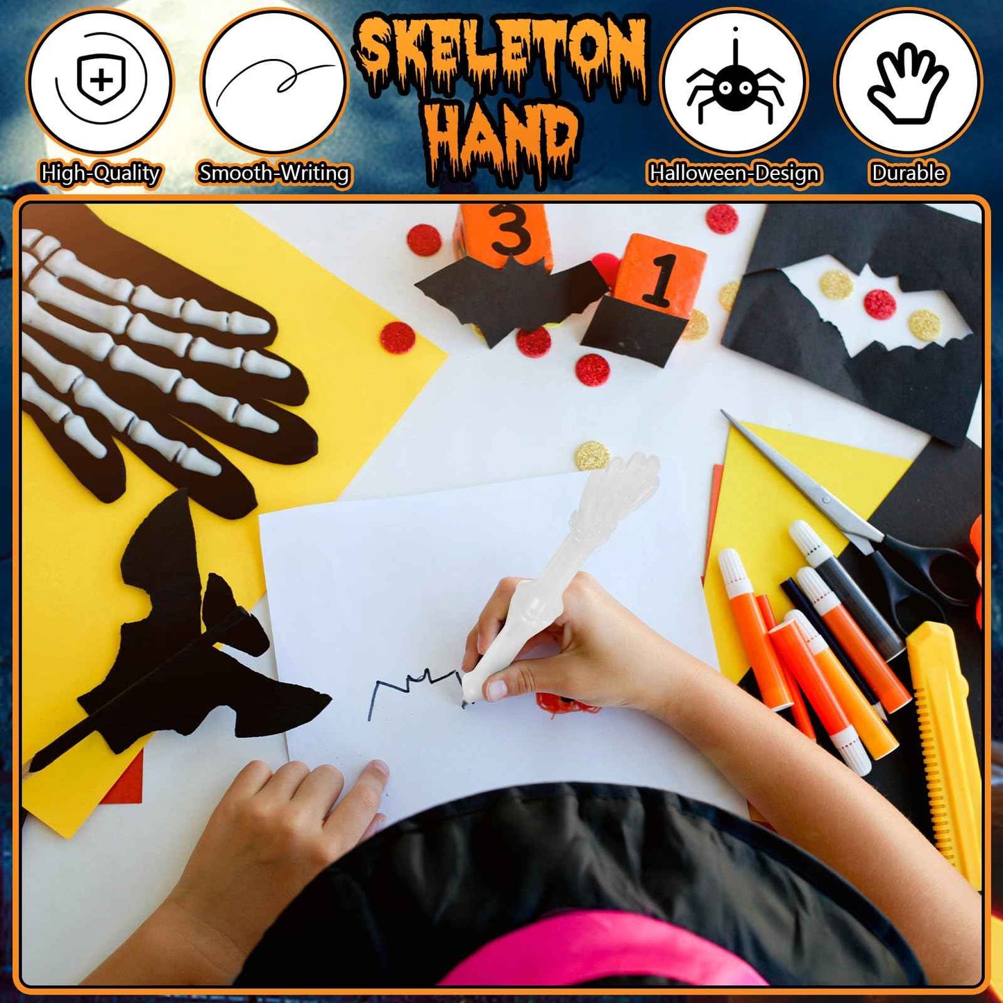 Seajan 120 Pcs Halloween Glow in the Dark Skull Bones Pens Novelty Nursing Pens Creative School Pens for Kids Students Artist School Office Birthday Halloween Party Supplies Black Ink