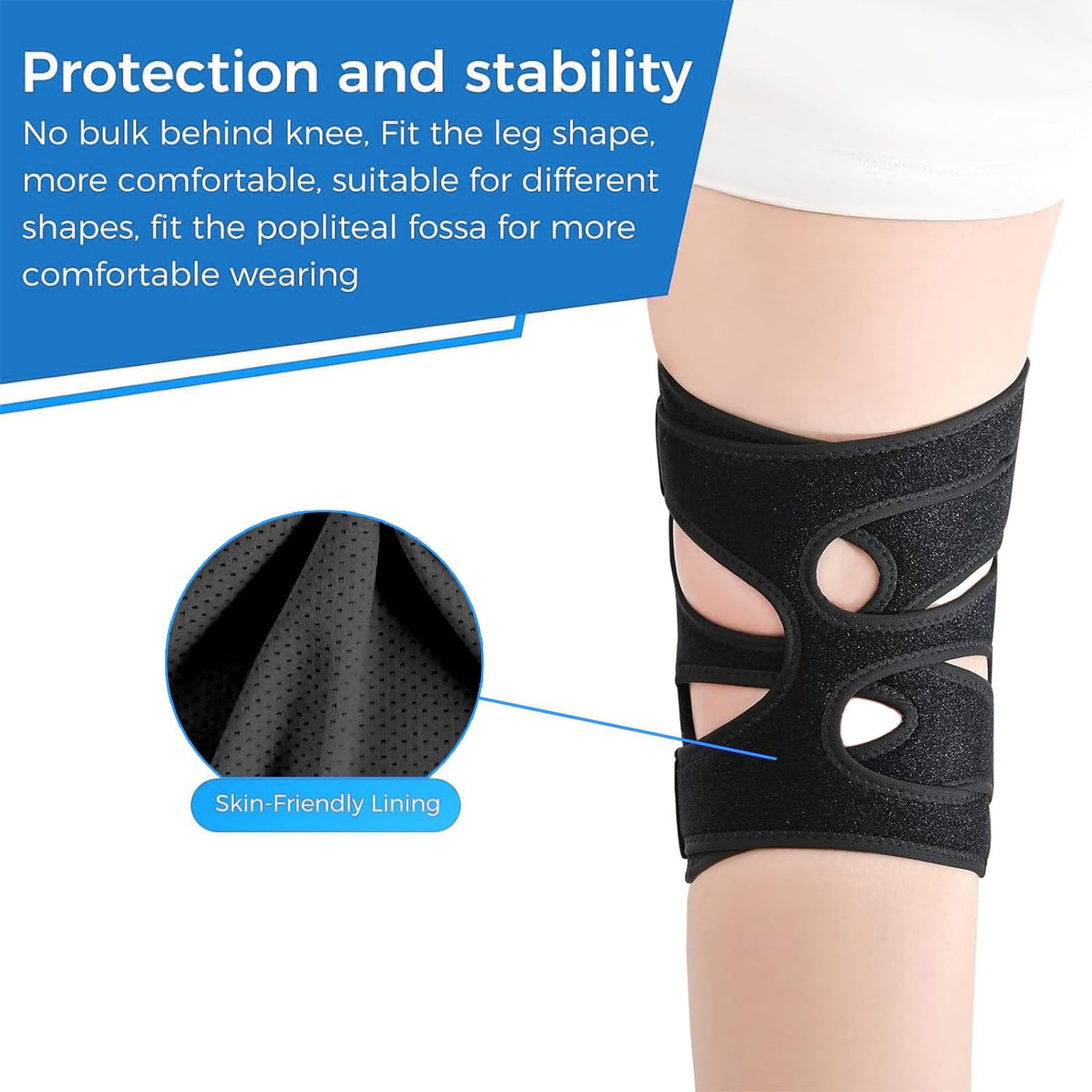 Knee Brace for Women Men-Knee Brace for Meniscus Tear-Adjustable Knee Support Brace with Side Stabilizers & Patella Gel Pads for Arthritis Pain, Knee Pain, Injury Recovery, Sports, Running, Working Out, Black