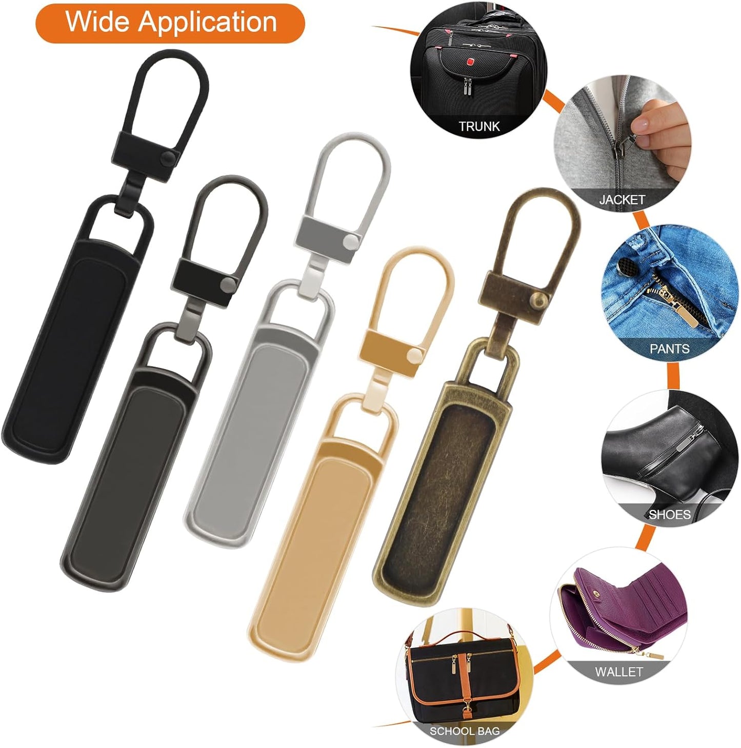 Skiennix Zipper Pull Replacement - 10 Detachable Tiny Sliders for Luggage, Jackets & More | Silver, Black, Gold, Gun Black