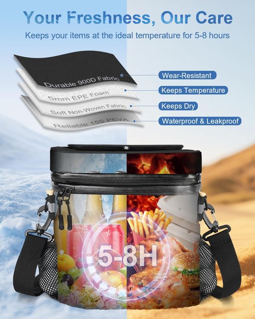 SKYJDM 14-Can Golf Cart Expandable Cooler Bag, Soft Insulated Cooler Bag with Hook-and-Loop Lid & Golf Tees Holder for Camping & Outdoor Activities, Fits on Golf Push Cart(Black)