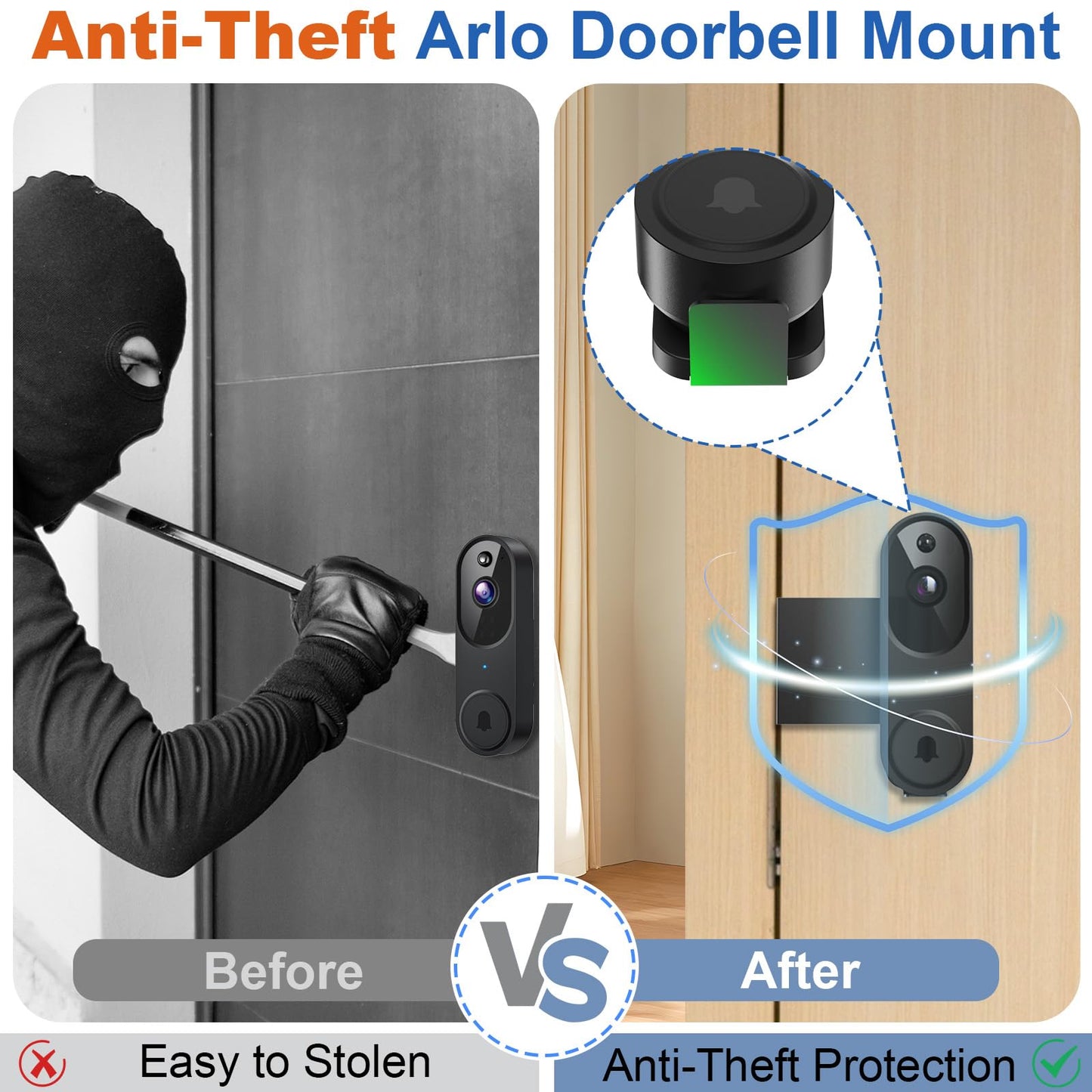 Anti-Theft Doorbell Mount No Drill Compatible with Orbitell Video Doorbell, Adjustable Mounting Bracket Holder Accessories for Apartment Rentals, Enhanced Protection Doorbell Mount Bracket