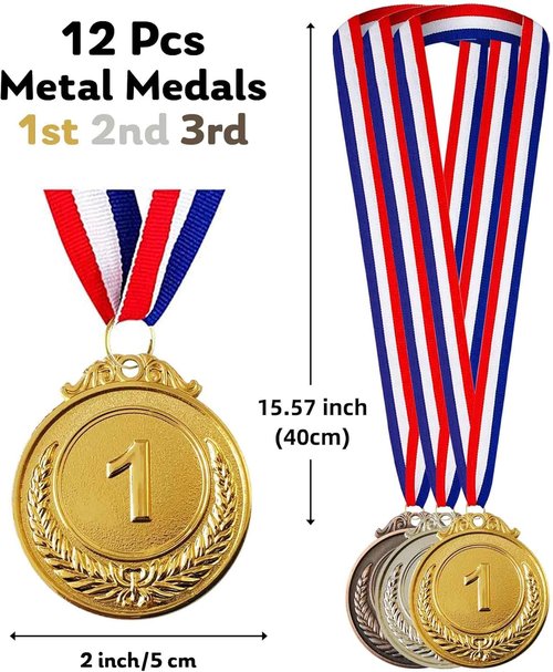 Jauisus Olympic Style Award Medals - 12 Pcs Gold, Silver, Bronze with Neck Ribbons | 2-Inch Size for Sports & Competitions