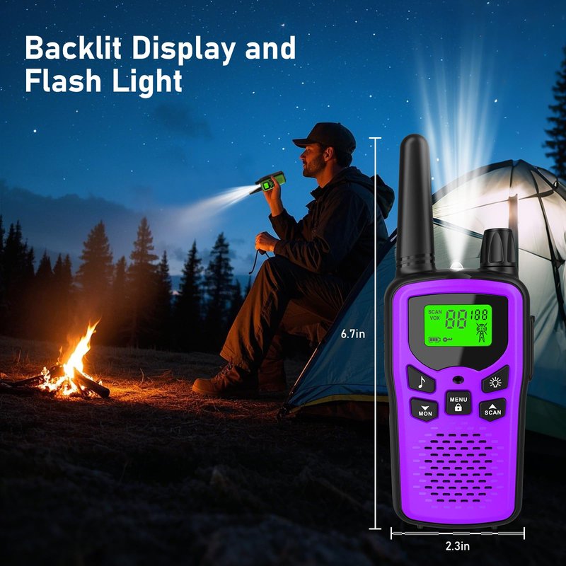 Walkie Talkies for Adults Long Range,Kartal Rechargeable Walkie Talkies with 22 FRS Channels,Two Way Radios with LED Flashlight for Hiking Cruises Camping (Purple)