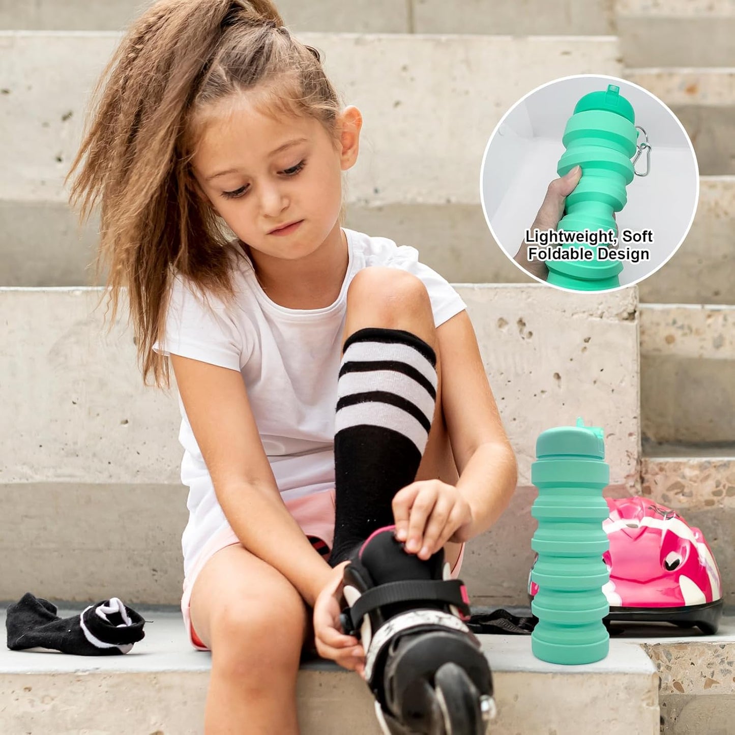 Skiennix Collapsible Water Bottle - 20oz Portable Silicone Sport Bottle | Leakproof & BPA Free for Travel, Gym, Hiking