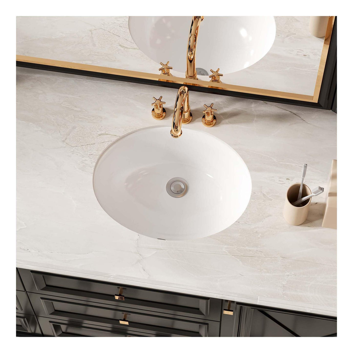 SmartSylva Undermount Bathroom Sink Oval, 14.75” x 11.5” (Interior Size) Oval Porcelain Ceramic Undermount Bathroom Vanity Vessel Sink with Overflow, White