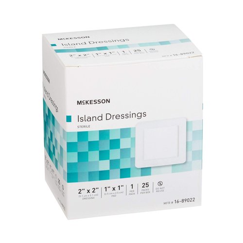 McKesson Island Dressings, Sterile, Dimension 2 in x 2 in, Pad 1 in x 1 in, 25 Count, 1 Pack