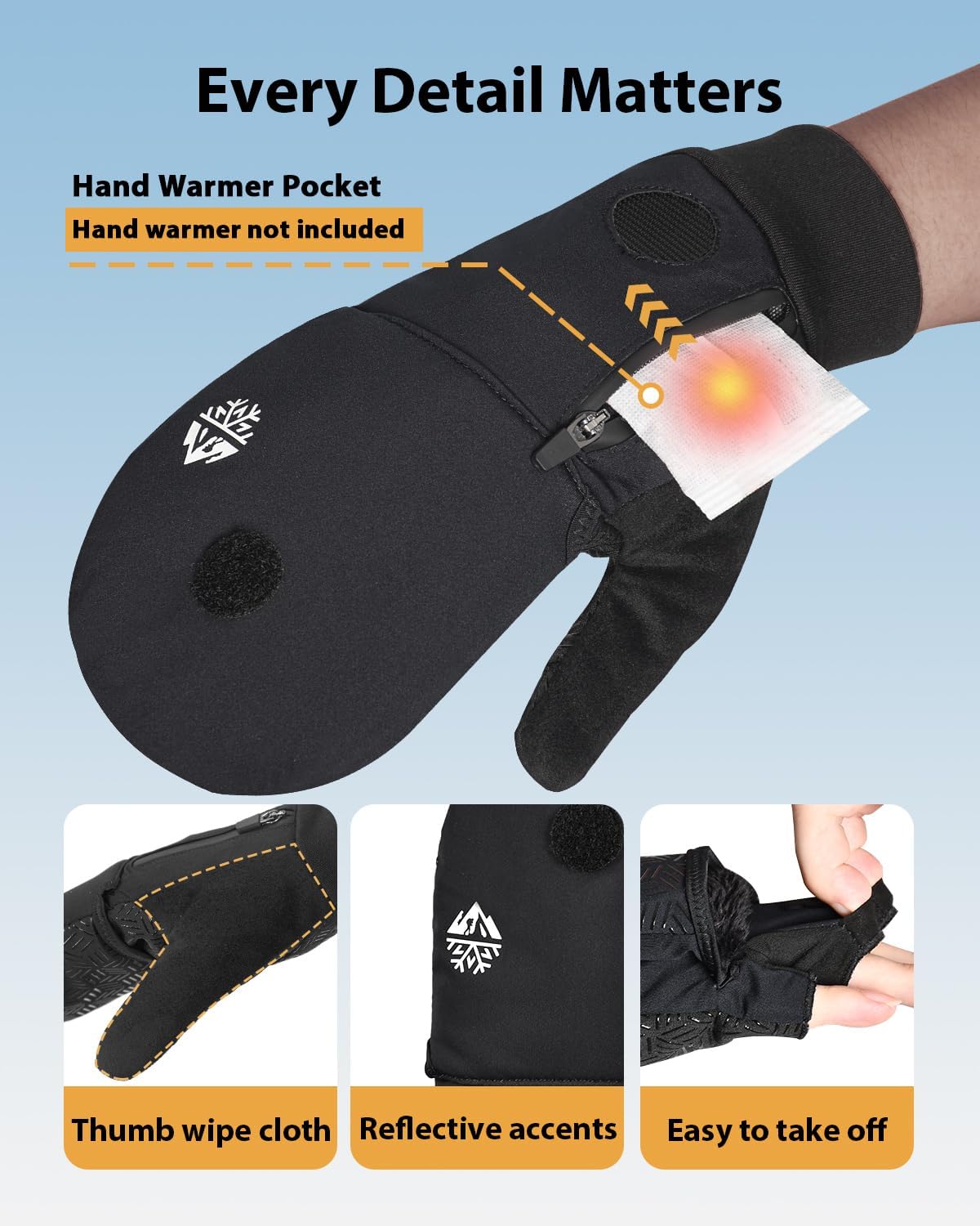 RIGWARL Winter Fingerless Gloves - Convertible Mittens with Hand Warmer Pocket | Unisex Running Gear