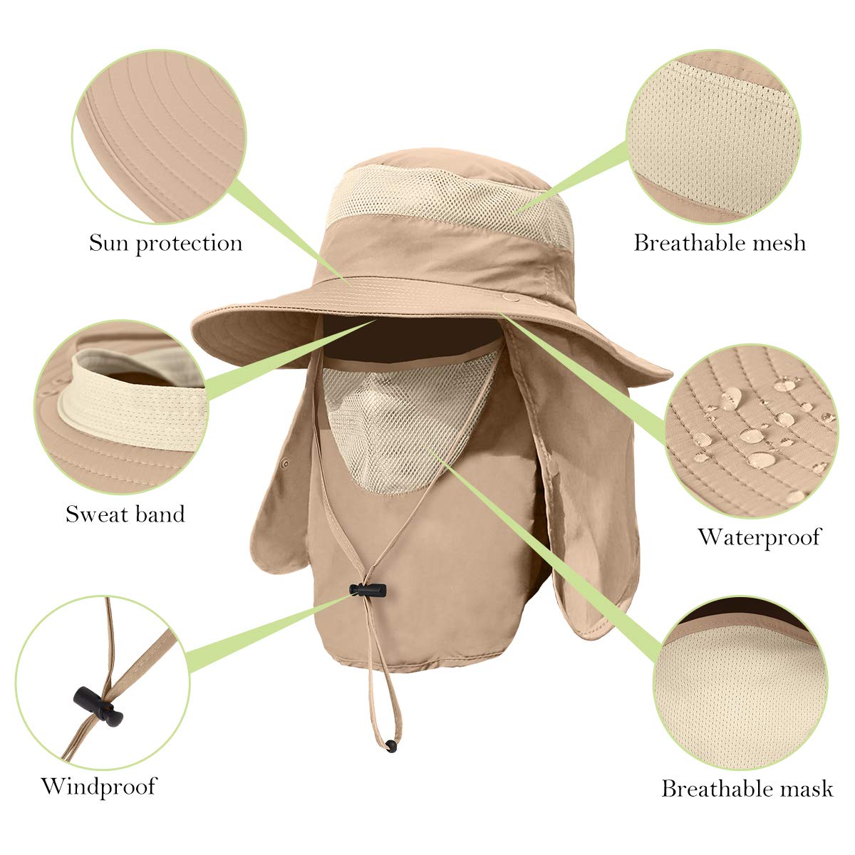 ZEXIAN 2 Pieces Men's Wide Brim Fishing Hat Outdoor UPF 50+ Sun Protection Removable Face and Neck Flap…