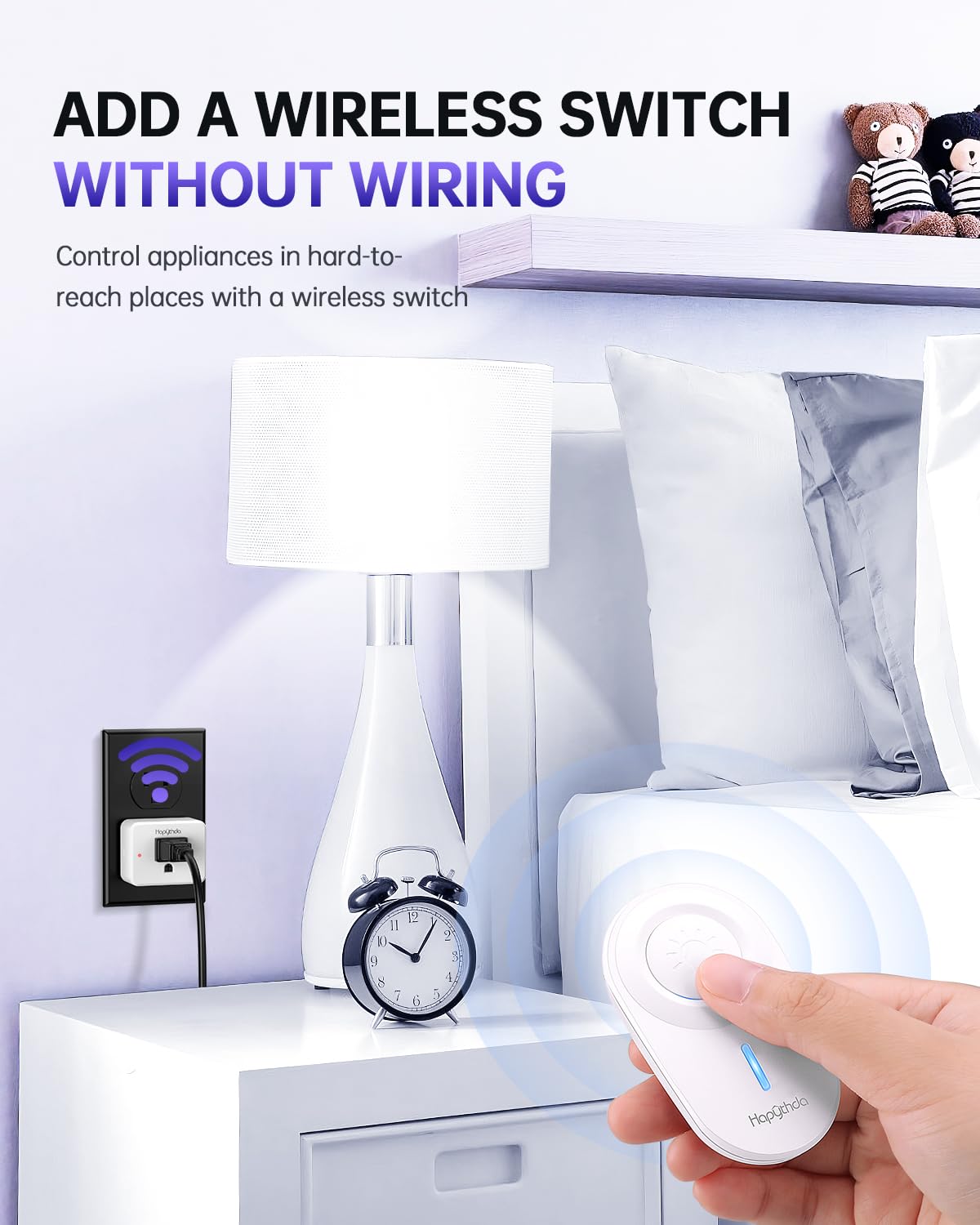 HAPYTHDA Remote Control Outlet Plug, 15A/1500W Remote Outlet Switch, 300ft RF Range Wireless Remote Light Switches, No Wiring Needed for Light, Small Electrical Appliance, Compact Design, TUV Listed