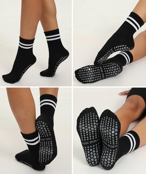 Mancreda Pilates Socks for Women - Non-Slip Grips Yoga Socks for Barre & Hospital | 84% Cotton (2/3/4 Pairs)