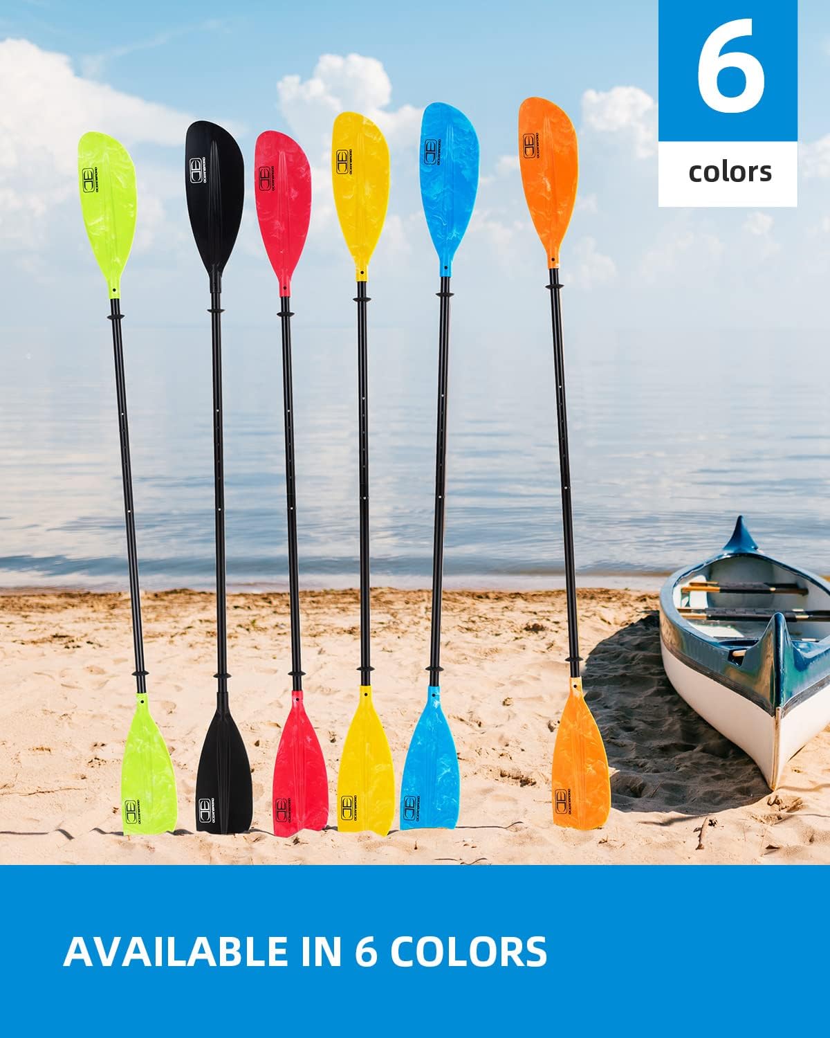 OCEANBROAD Adjustable Kayak Paddle - 86in to 94in | Lightweight Boating Oar with Paddle Leash