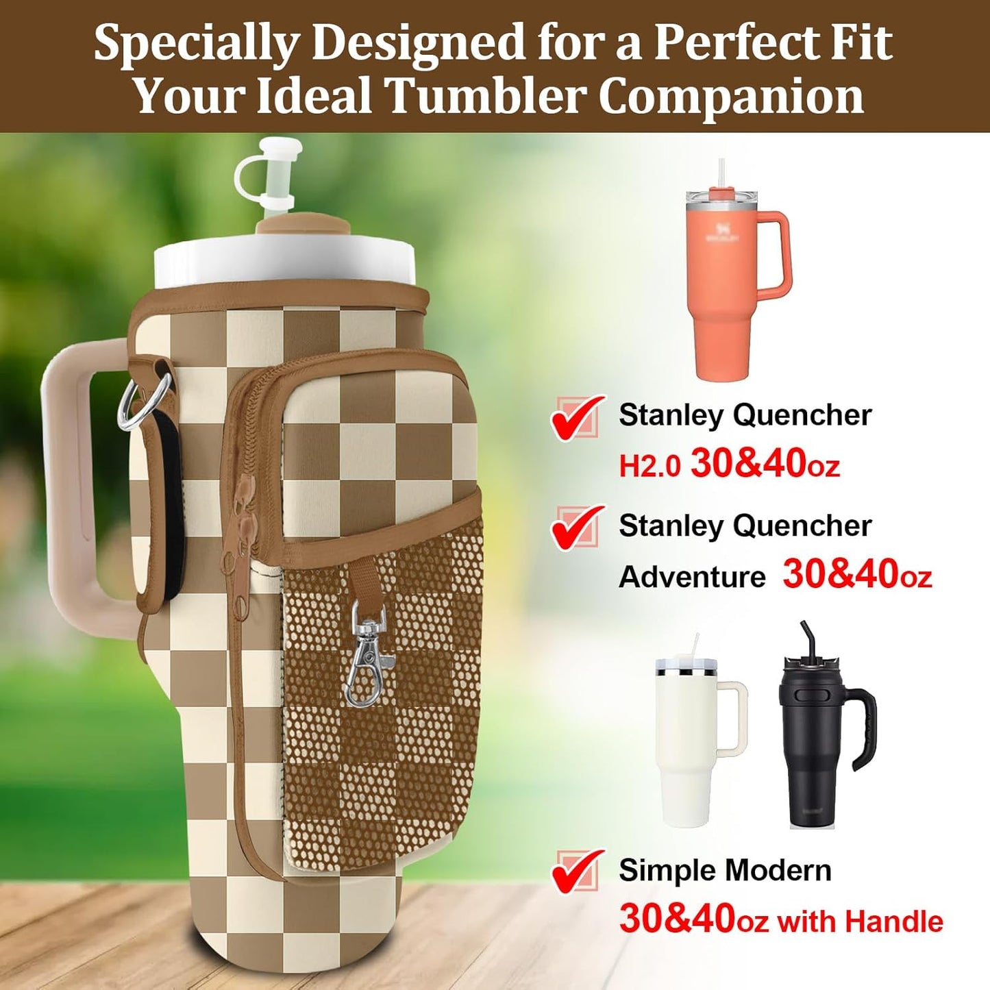 Stanley Carrier Bag - Versatile Tumbler Holder with 2 Adjustable Straps & 3 Pockets | Ideal for Hiking & Travel