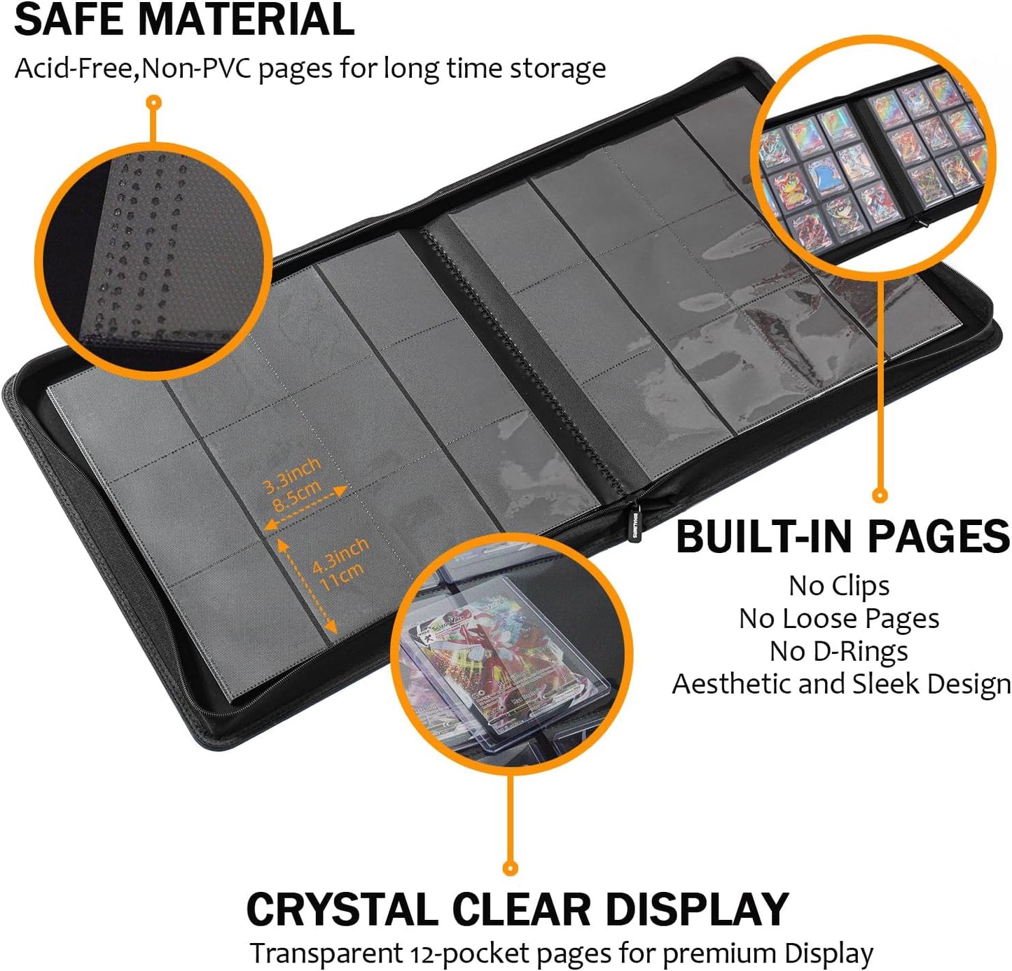 Toploader Binder - Premium Storage for 384 Toploaders | 24 Included | 12-Pocket, Ringless Design (Black)