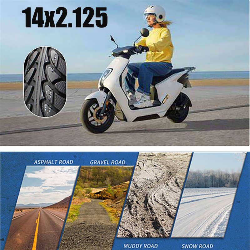 14 x 2.125 Electric Bike Tire Tubeless, 14X2.125 Tubeless Tire with Angled Valve, For Ebike 14x2.125/57-254 Folding Electric Bike Tire, E-Bikes and E-Scooters