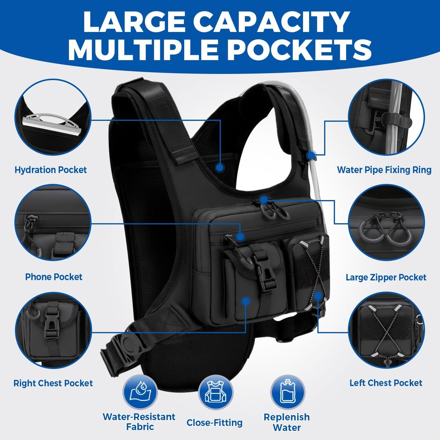 USA Original Patent Hydration Vest Backpack - Lightweight 2.0L Water Bladder Daypack for Hiking & Running