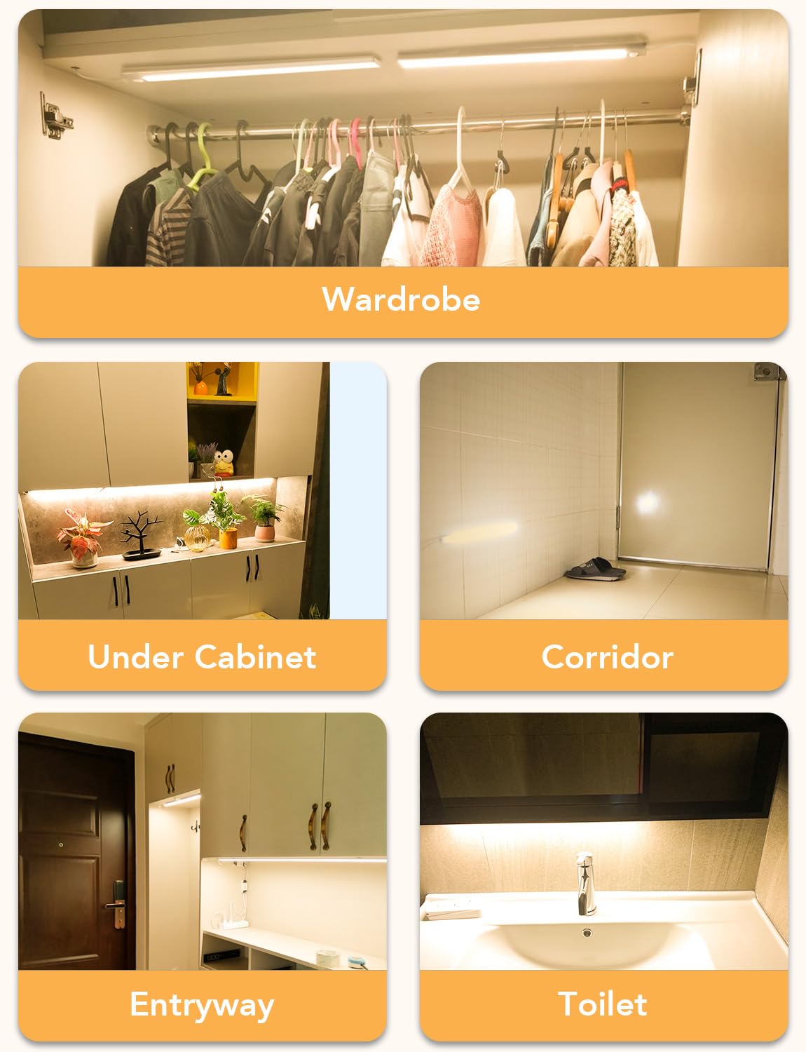 Under Cabinet Lighting, Motion Sensor Lights Indoor Plug in, 16" 12V LED Under Counter Super Bright Magnetic for Kitchen/Hallway/Toilet/Garage/Closet(Warm White/3000K)