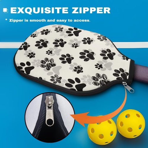 Babrukda Dog Paws Print Pickleball Paddle Covers Only Paddles Holder Sleeve Fits Most Rackets 1 Pack Paddle Case Racket Covers Universal Size Pickleball Accessory and Gift White